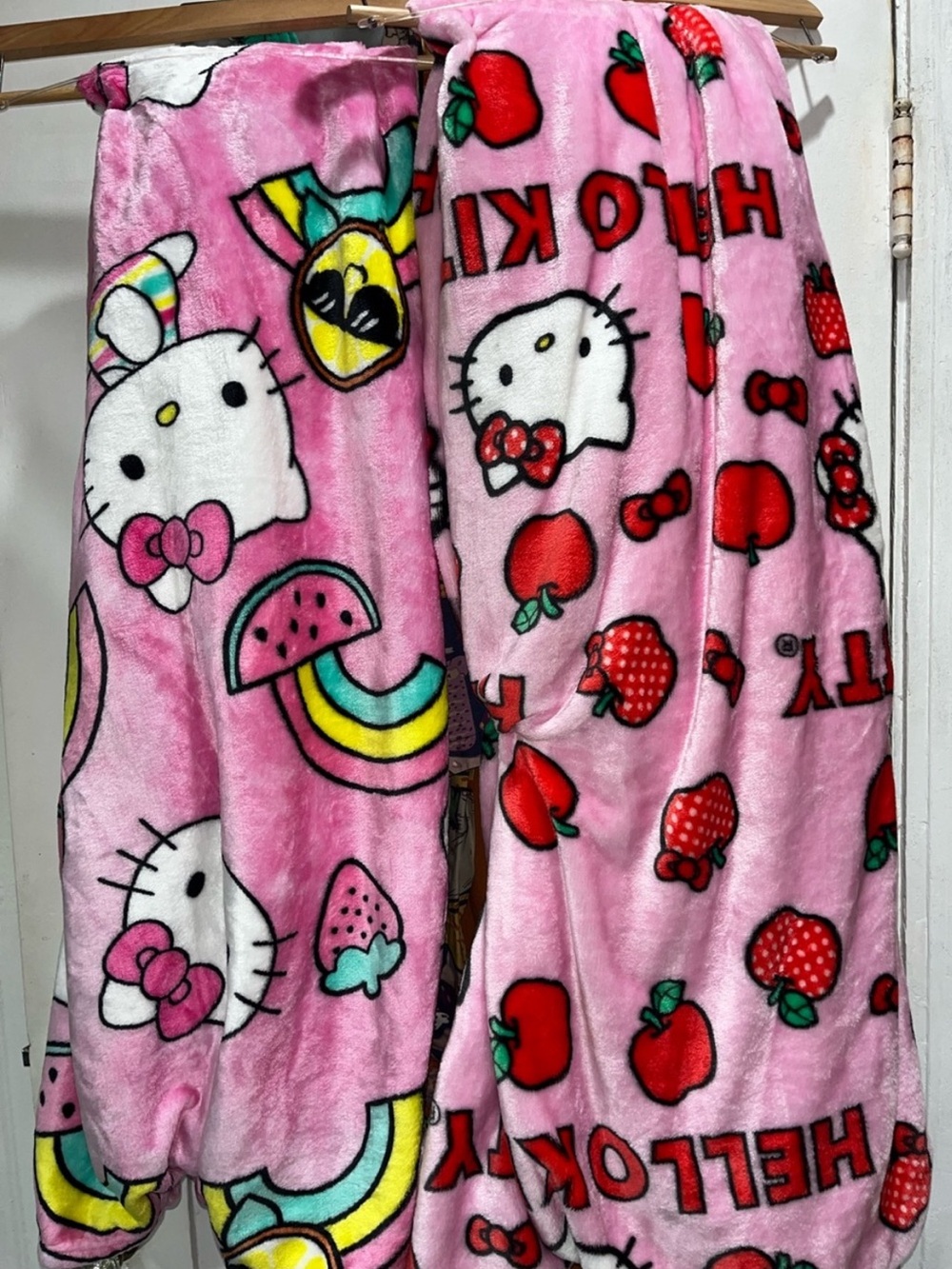 Hello Kitty Pink Plush Blankets with Rainbows & Fruit Bundle